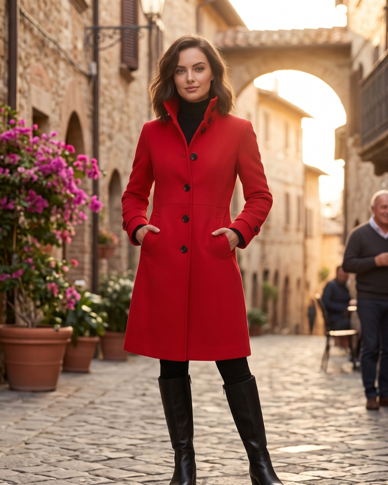 Evelisse Trench Donna Invernale – Cappotto Elegante con Collo Alto e Taglio Sfiancato Senza Tempo