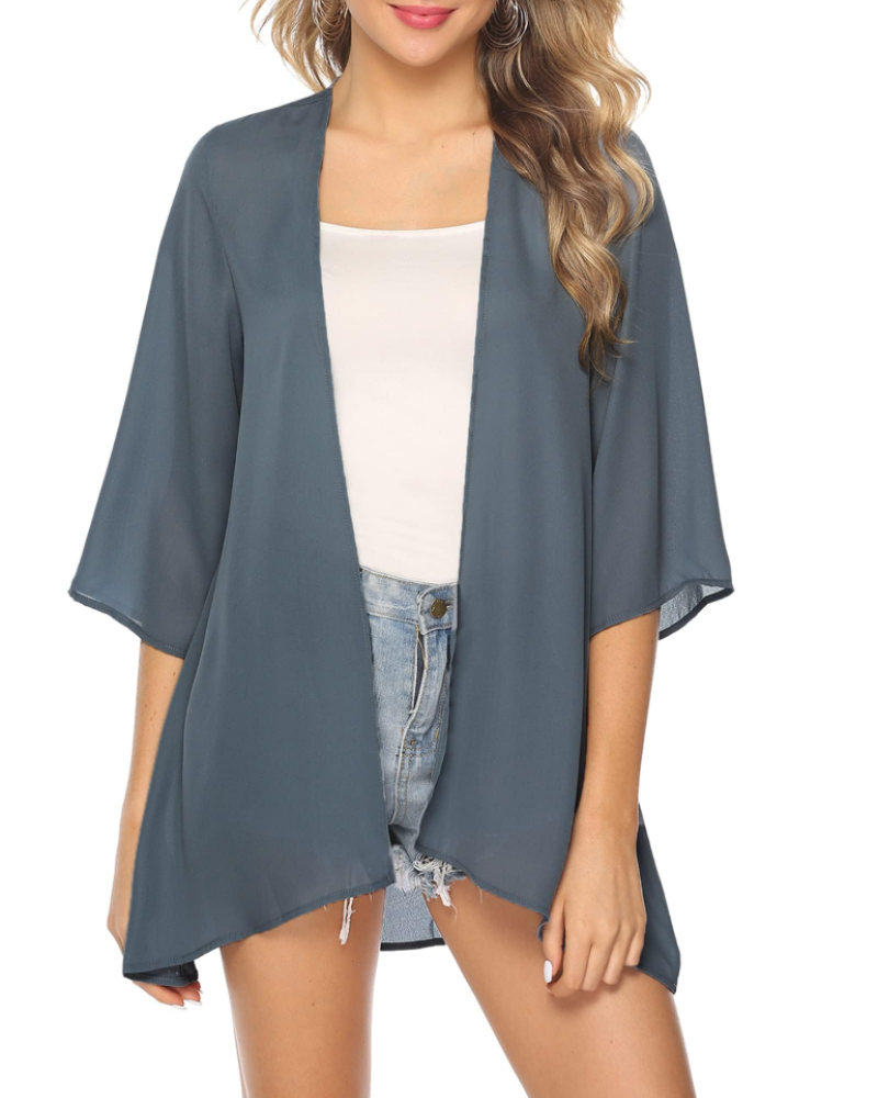 Quinn Kimono Donna – Gilet da Spiaggia in Mussola Aperto con Pizzo, Spacco, Taglia Regolabile con Nodo