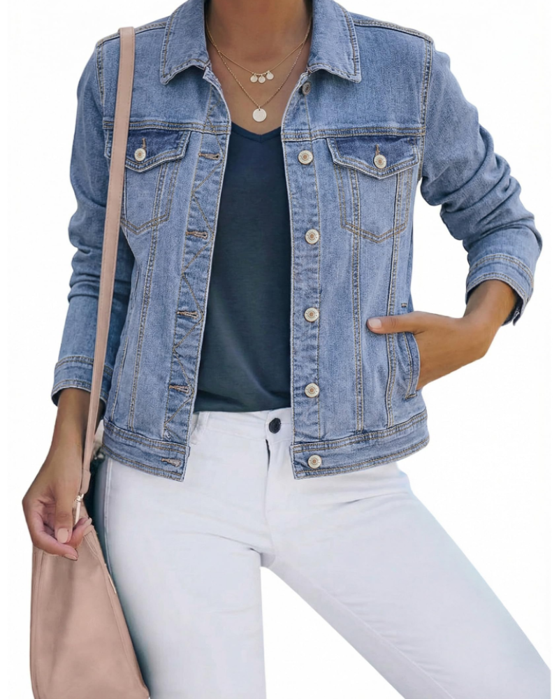 Skylar Veste en Jean Femme – Veste Boutonnée Stretch avec Poches Style Western