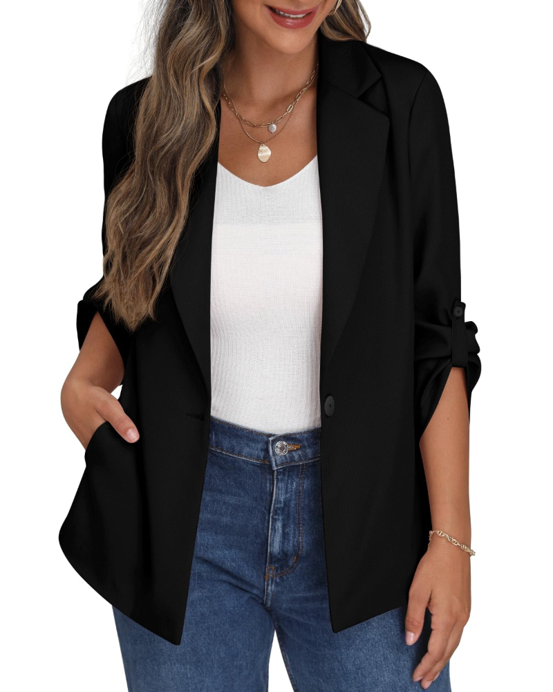 Delilah Blazer Femme – Veste de Tailleur Ouverte à Revers avec Poches & Manches Longues