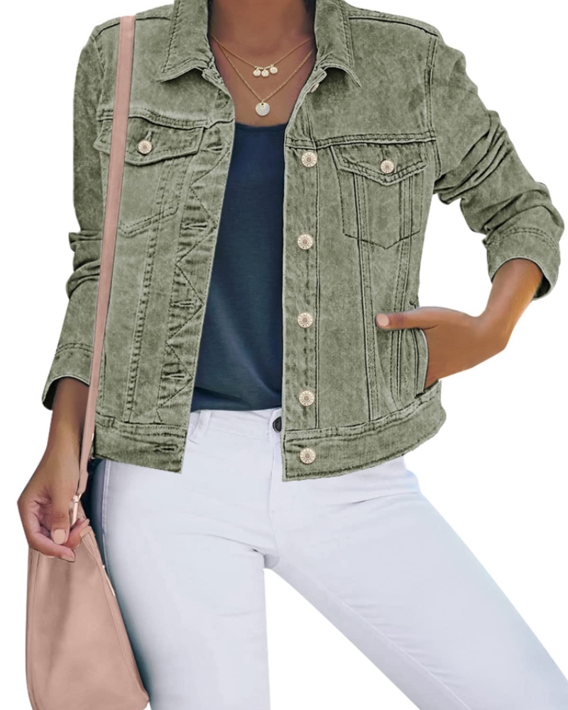 Skylar Veste en Jean Femme – Veste Boutonnée Stretch avec Poches Style Western