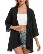 Quinn Kimono Donna – Gilet da Spiaggia in Mussola Aperto con Pizzo, Spacco, Taglia Regolabile con Nodo