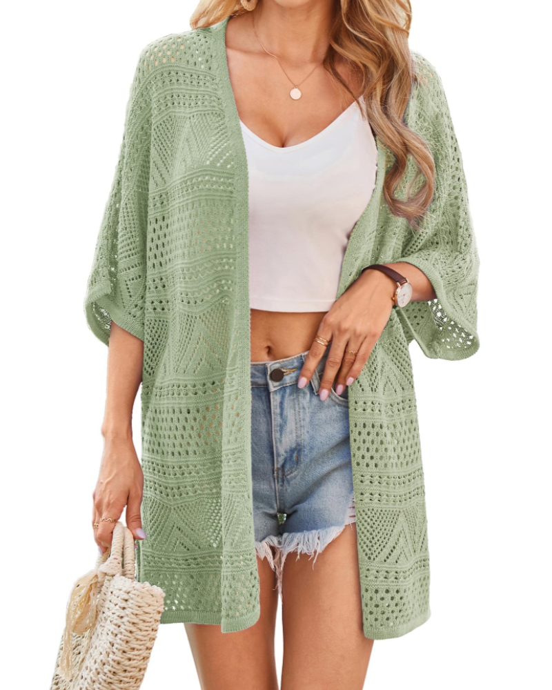 Delaney Kimono Donna – Cardigan Lungo a Crochet con Maniche a Pipistrello e Maglia Traforata