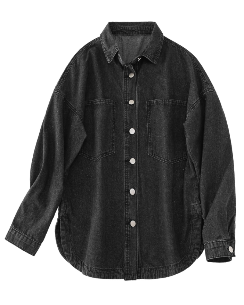 Rowan Veste Chemise en Jean Femme – Surchemise Oversize Boutonnée avec Poches en Denim