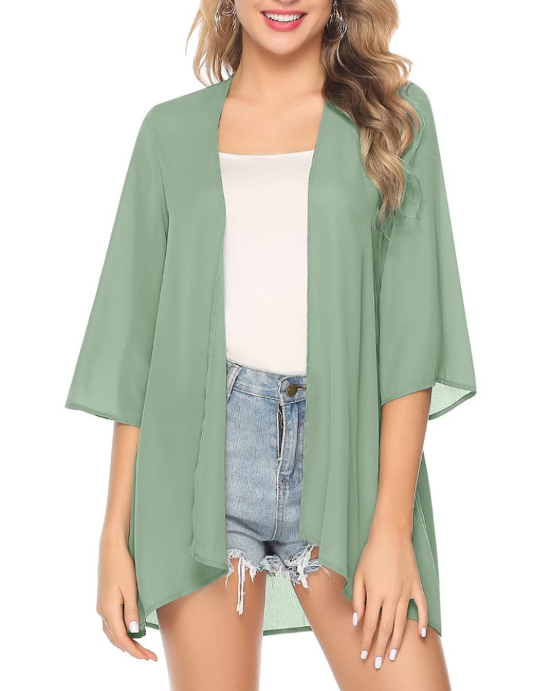 Quinn Kimono Donna – Gilet da Spiaggia in Mussola Aperto con Pizzo, Spacco, Taglia Regolabile con Nodo