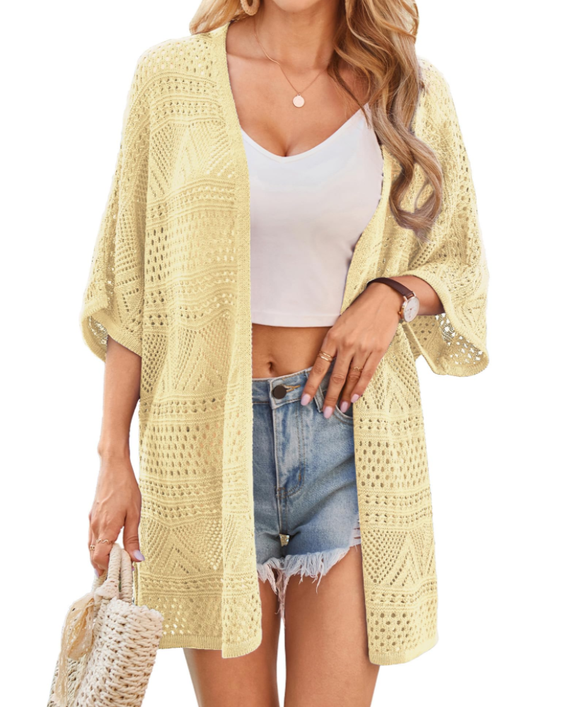 Delaney Kimono Donna – Cardigan Lungo a Crochet con Maniche a Pipistrello e Maglia Traforata