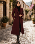 Cappotto lungo da donna Sophia – Cappotto in lana doppiopetto con rever elegante