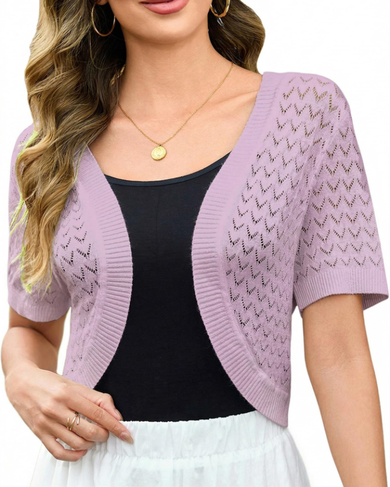 Keira Boléro Donna – Cardigan Corto Traforato Maglia Crochet Elegante Stile Vintage