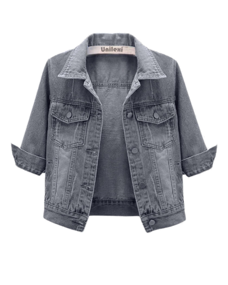 Sophie Veste en Jean Courte Femme – Denim Léger avec Col Classique, Boutons & Poches
