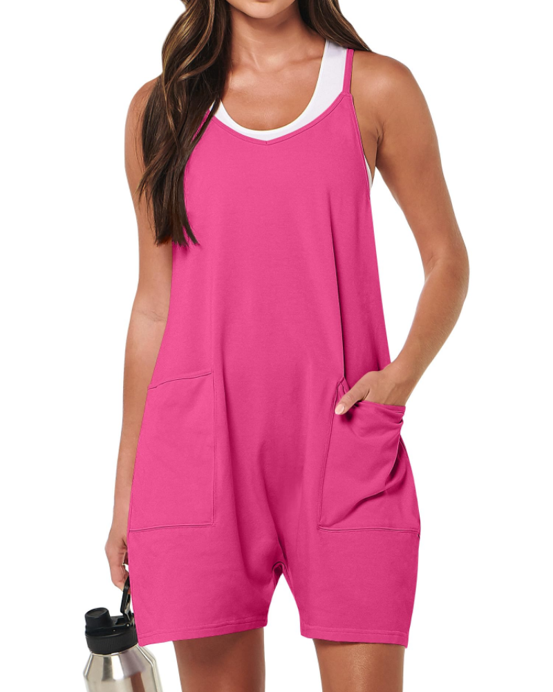Brooke Combishort Femme – Combinaison Courte à Bretelles Fines en Tissu Stretch
