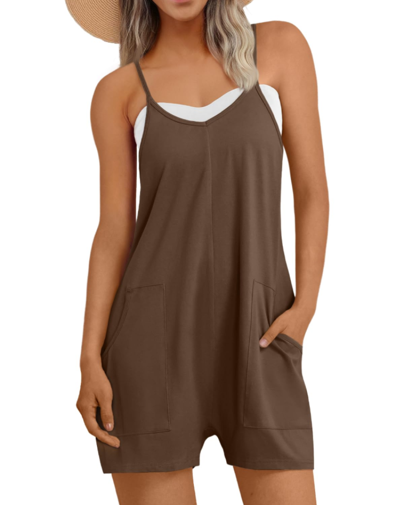 Hailey Combishort Femme – Salopette Courte Ample à Bretelles Fines avec Poches en Coton