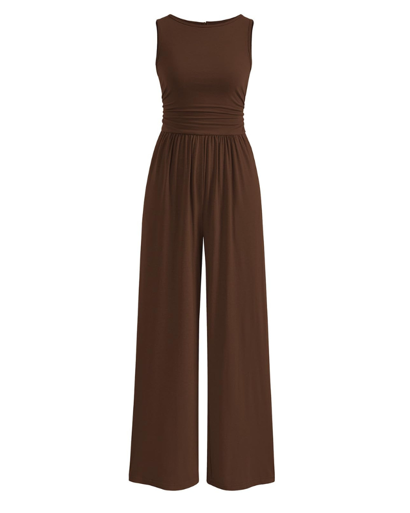 Grace Women's Jumpsuit – Sleeveless Wide Leg Jumpsuit with Shirred Waist & Pockets