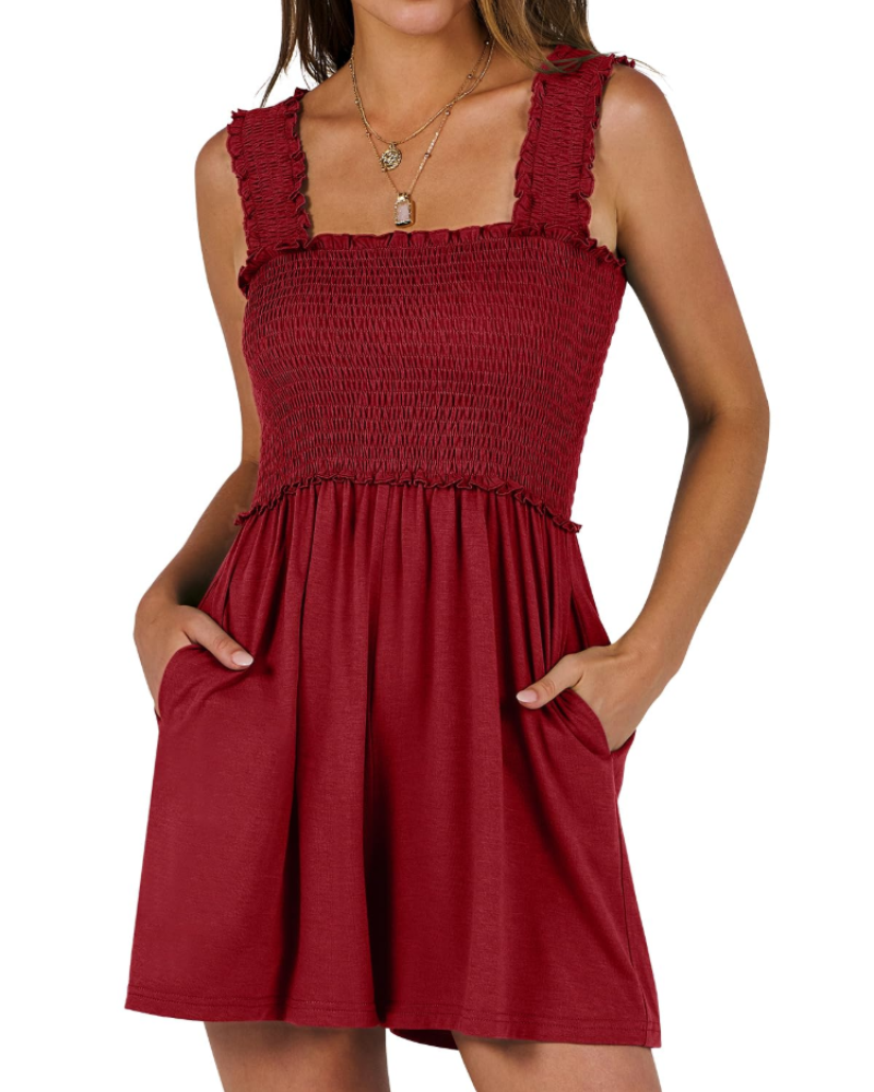 Olivia Women's Playsuit – Flowy Short Jumpsuit with Ruffle Straps & Pockets