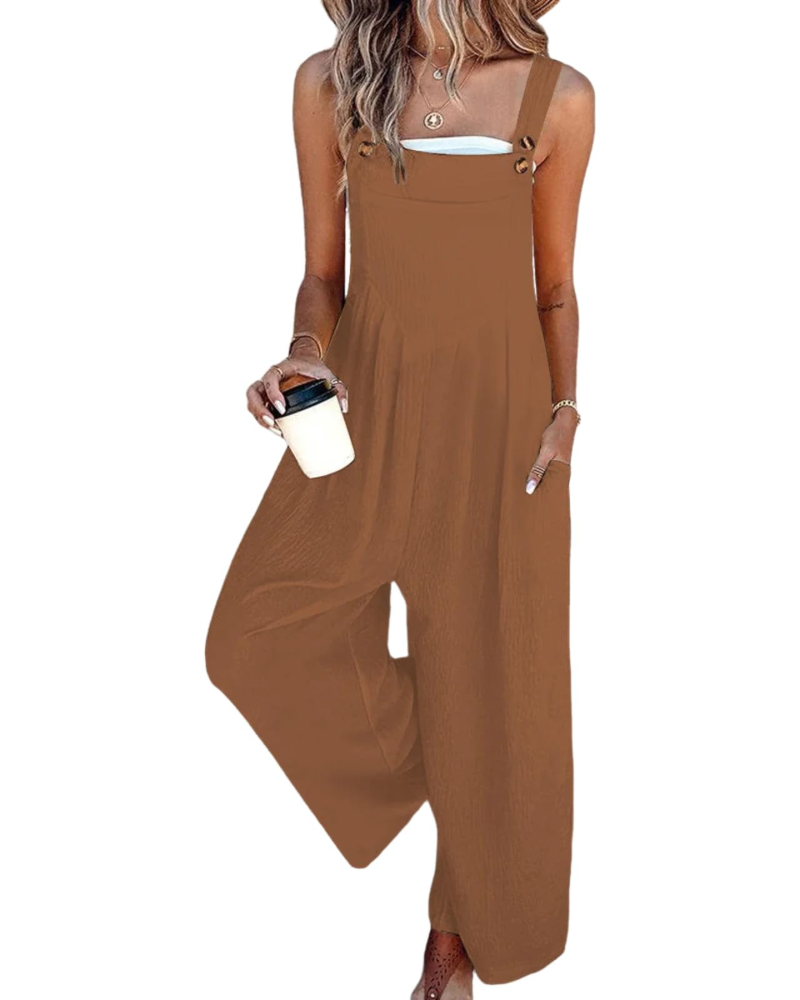 Evelyn Women's Jumpsuit – Fluid Square Neck Long Jumpsuit with Pockets & Wide Leg