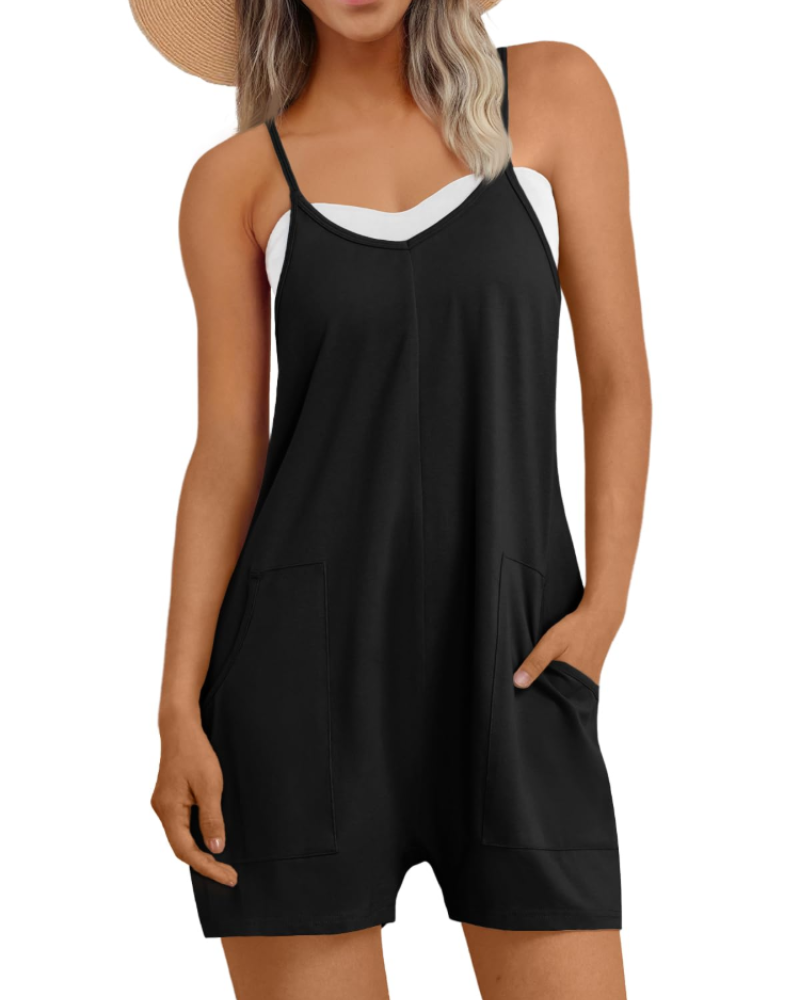 Hailey Women's Jumpsuit – Loose Short Dungarees with Thin Straps and Pockets in Cotton