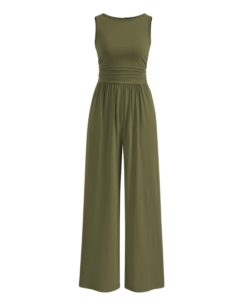 Grace Women's Jumpsuit – Sleeveless Wide Leg Jumpsuit with Shirred Waist & Pockets
