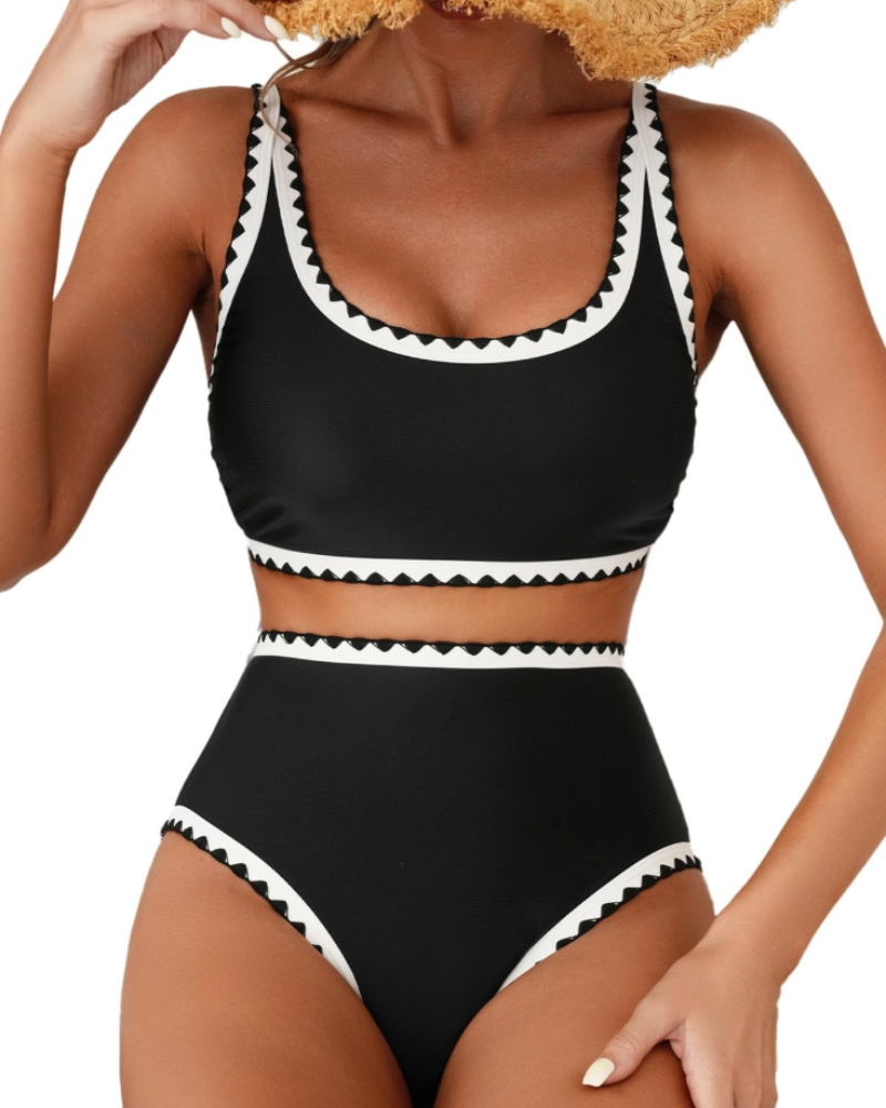 Lily Bikini Femme 2 Pièces – Taille Haute Fleuri avec Bretelles Réglables & Bonnets Amovibles