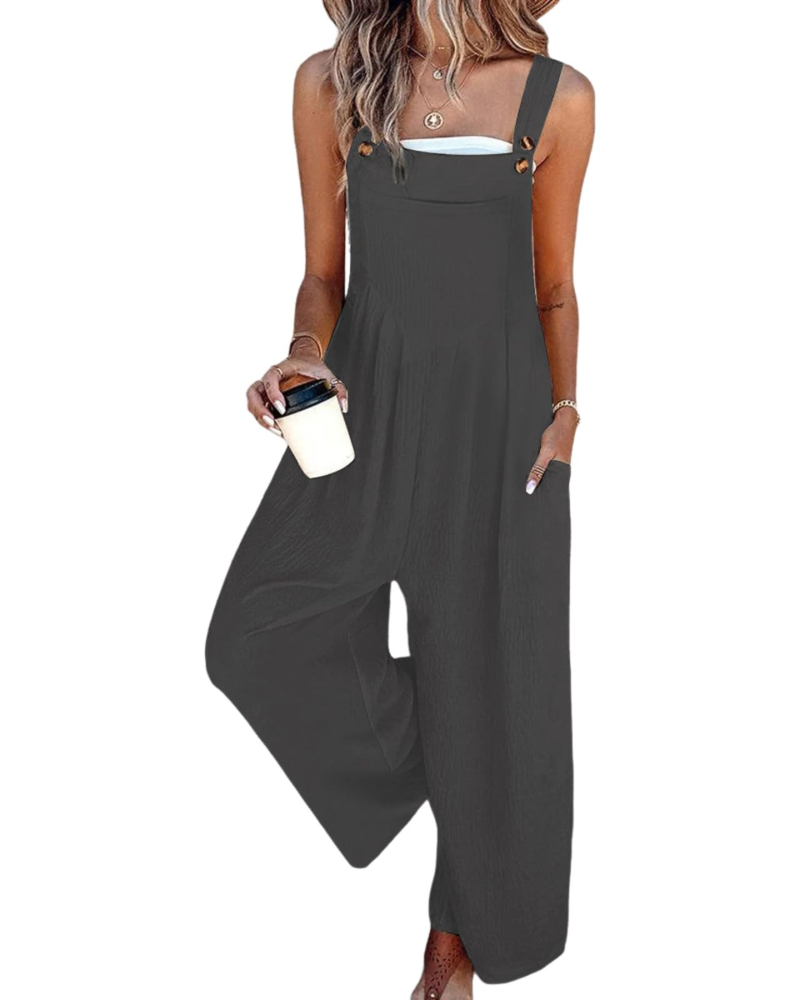 Evelyn Women's Jumpsuit – Fluid Square Neck Long Jumpsuit with Pockets & Wide Leg