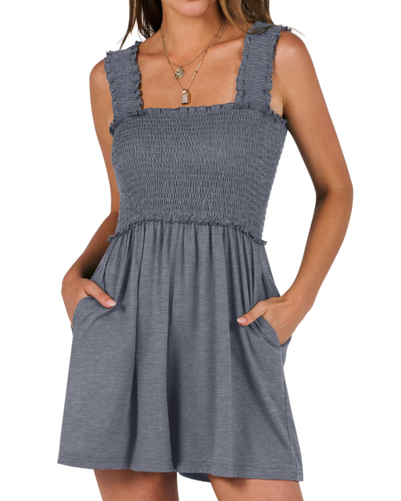 Olivia Women's Playsuit – Flowy Short Jumpsuit with Ruffle Straps & Pockets