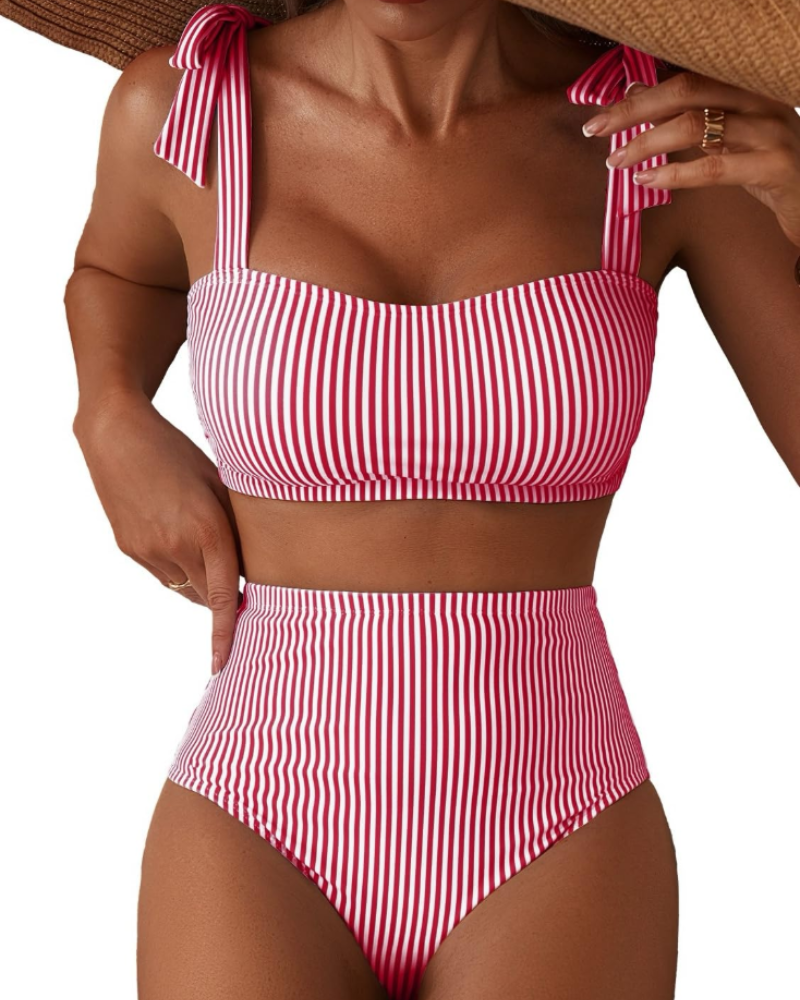 Ava Bikini Femme 2 Pièces – Taille Haute avec Haut à Nœuds & Bonnets Amovibles