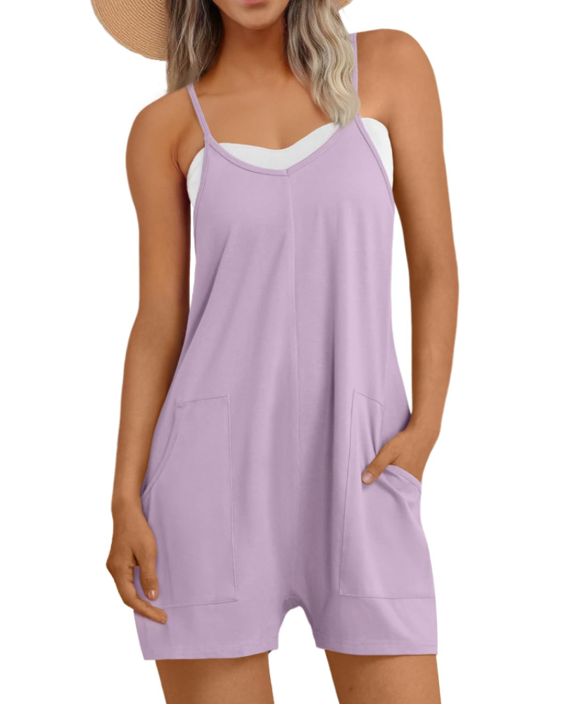 Hailey Women's Jumpsuit – Loose Short Dungarees with Thin Straps and Pockets in Cotton