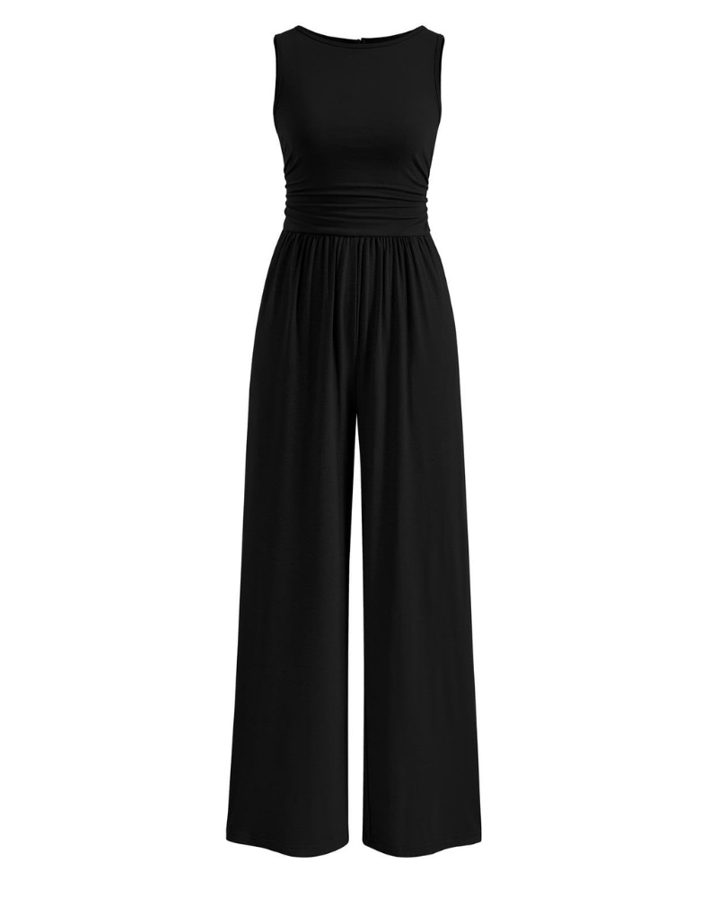 Grace Women's Jumpsuit – Sleeveless Wide Leg Jumpsuit with Shirred Waist & Pockets