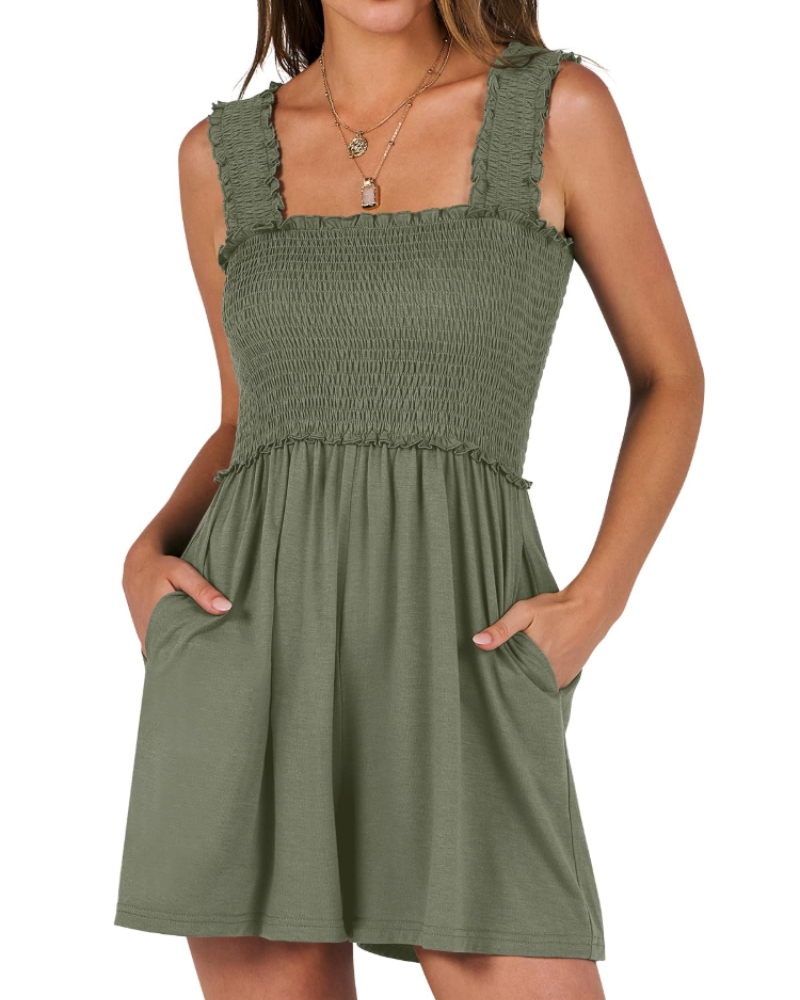 Olivia Women's Playsuit – Flowy Short Jumpsuit with Ruffle Straps & Pockets
