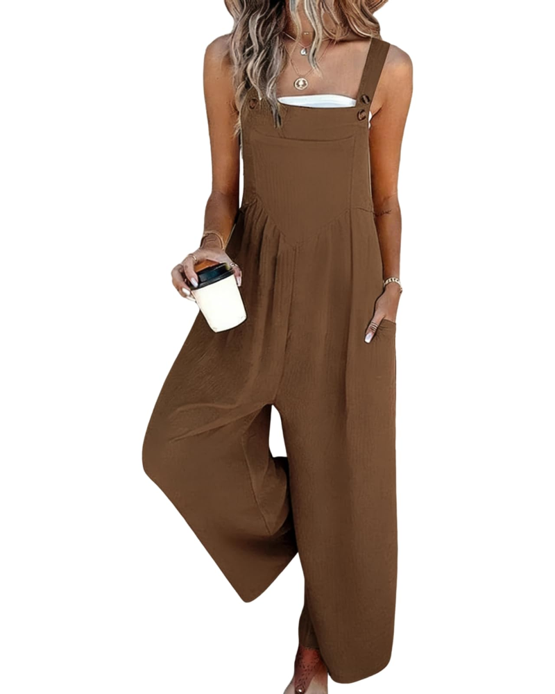 Evelyn Women's Jumpsuit – Fluid Square Neck Long Jumpsuit with Pockets & Wide Leg