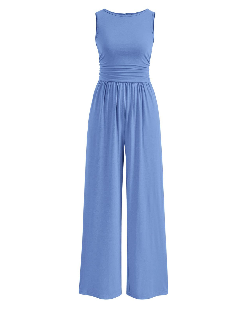 Grace Women's Jumpsuit – Sleeveless Wide Leg Jumpsuit with Shirred Waist & Pockets