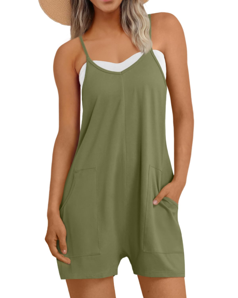 Hailey Women's Jumpsuit – Loose Short Dungarees with Thin Straps and Pockets in Cotton