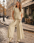 Laurel Ensemble Femme – Top Smocké à Volants et Pantalon Large Taille Haute avec Poches