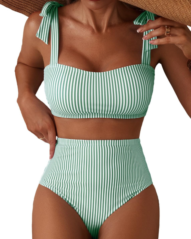 Ava Bikini Femme 2 Pièces – Taille Haute avec Haut à Nœuds & Bonnets Amovibles