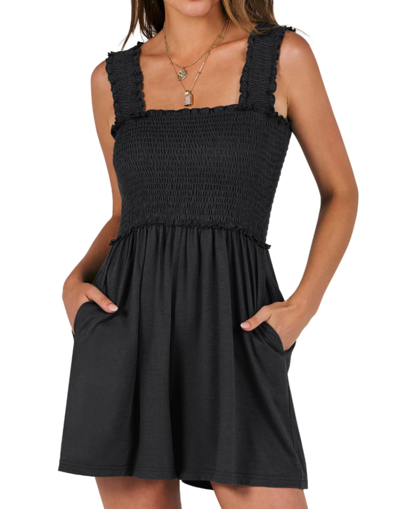 Olivia Women's Playsuit – Flowy Short Jumpsuit with Ruffle Straps & Pockets