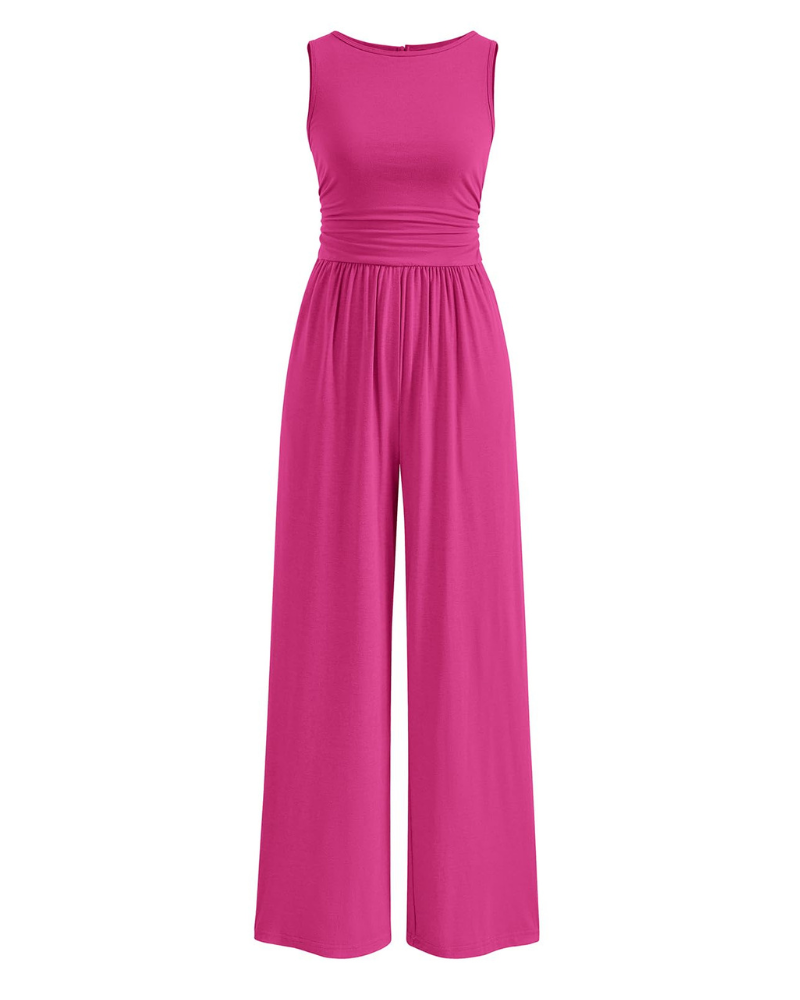Grace Women's Jumpsuit – Sleeveless Wide Leg Jumpsuit with Shirred Waist & Pockets