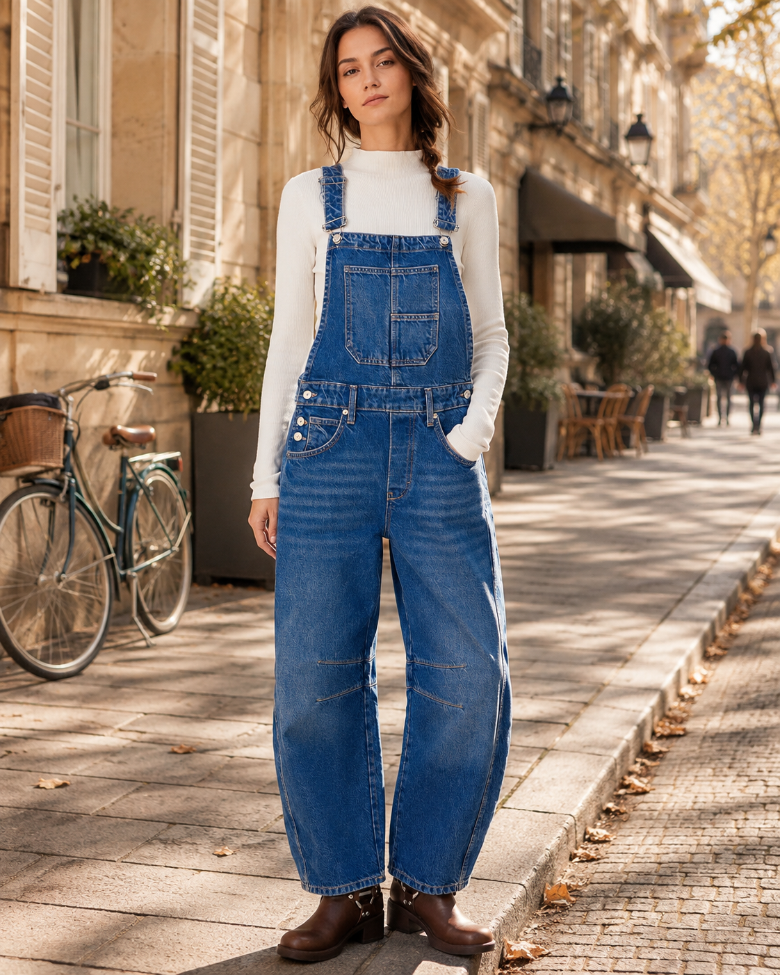 Tabitha Salopette Femme – Jean Délavé Coupe Ample Jambes Larges Bretelles Réglables