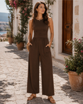 Grace Mono para mujer – Mono sin mangas con piernas anchas, cintura fruncida y bolsillos  