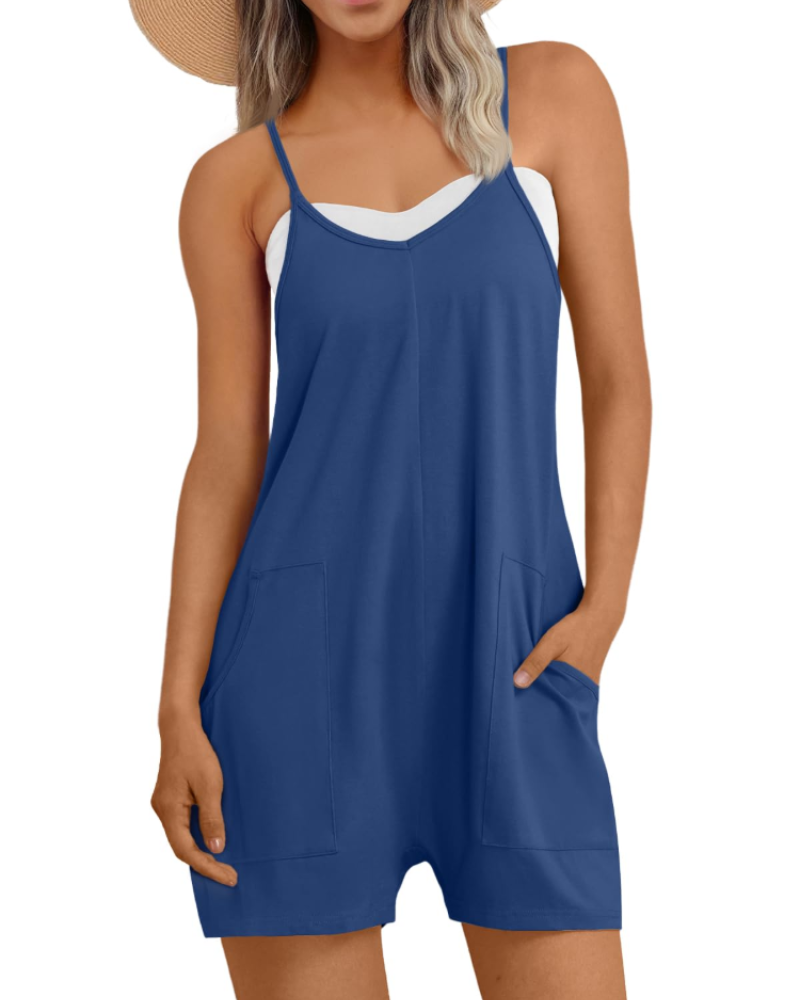 Hailey Women's Jumpsuit – Loose Short Dungarees with Thin Straps and Pockets in Cotton