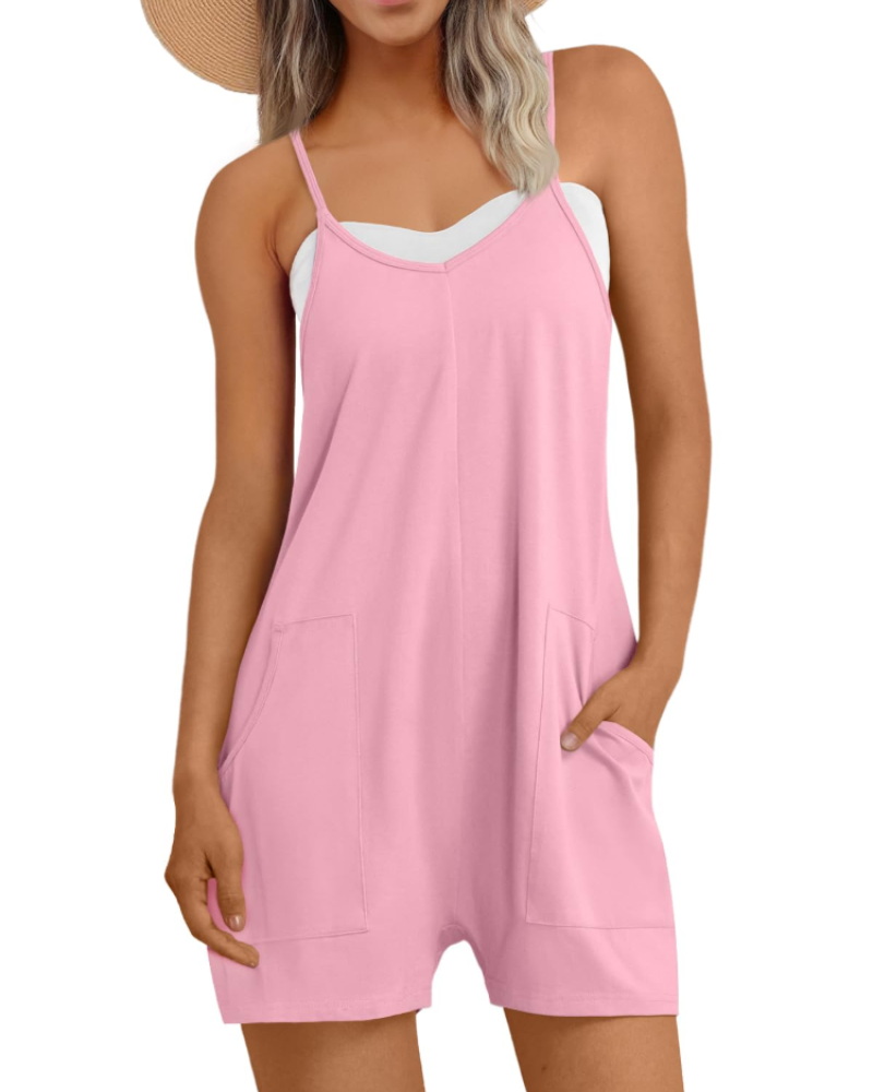 Hailey Women's Jumpsuit – Loose Short Dungarees with Thin Straps and Pockets in Cotton