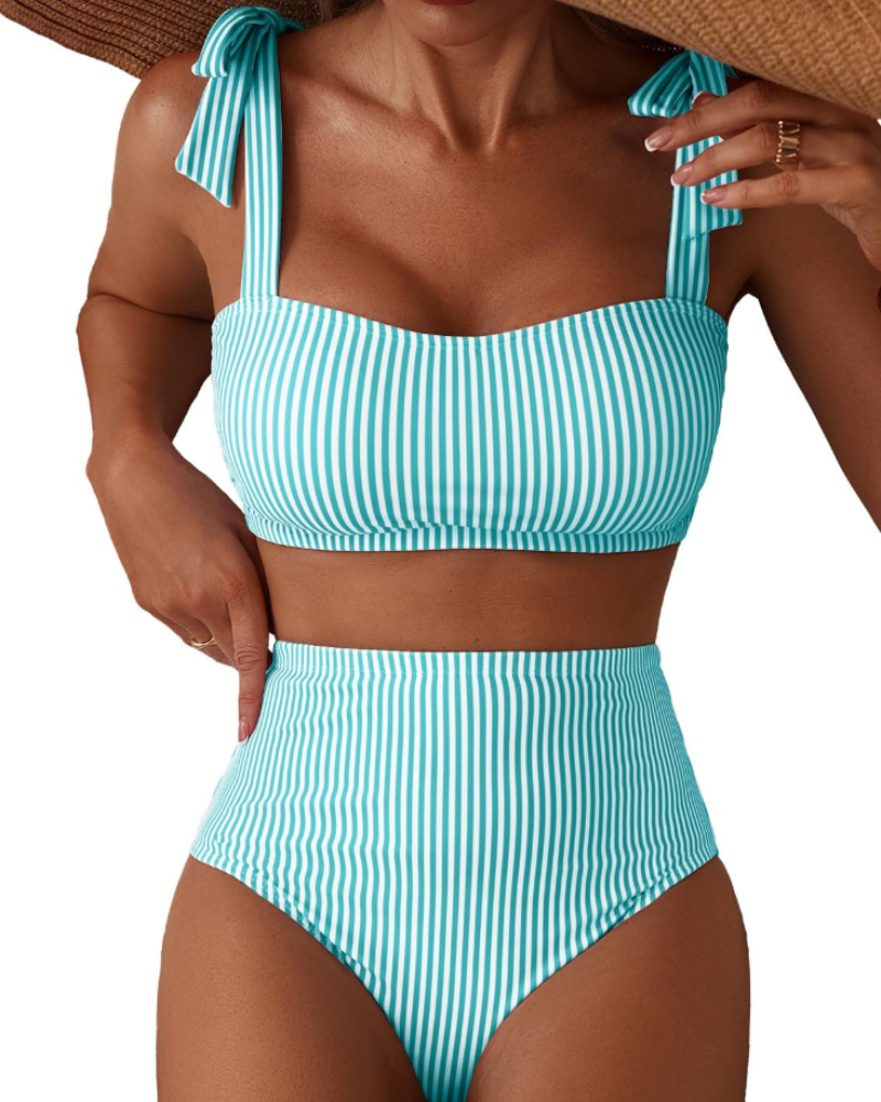 Ava Bikini Femme 2 Pièces – Taille Haute avec Haut à Nœuds & Bonnets Amovibles