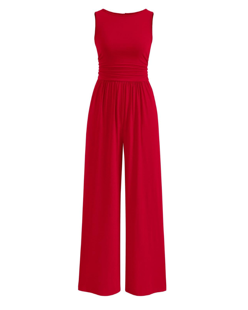 Grace Women's Jumpsuit – Sleeveless Wide Leg Jumpsuit with Shirred Waist & Pockets