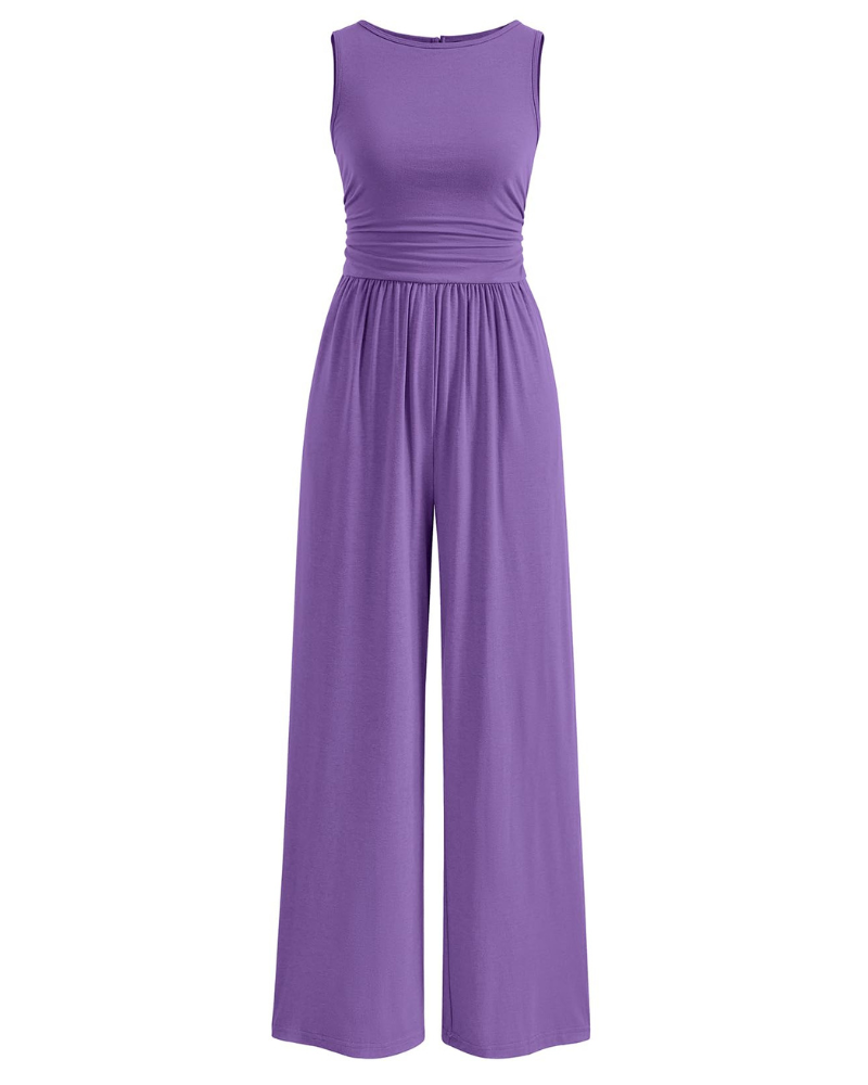 Grace Women's Jumpsuit – Sleeveless Wide Leg Jumpsuit with Shirred Waist & Pockets