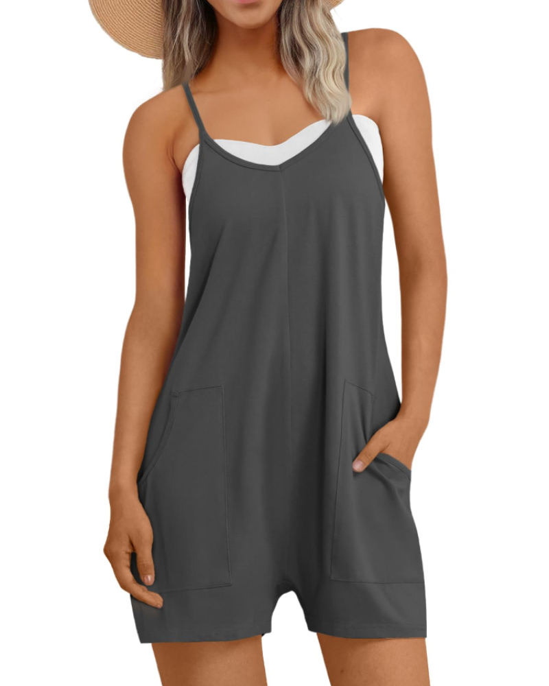 Hailey Women's Jumpsuit – Loose Short Dungarees with Thin Straps and Pockets in Cotton
