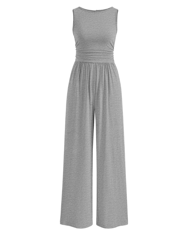 Grace Women's Jumpsuit – Sleeveless Wide Leg Jumpsuit with Shirred Waist & Pockets