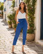 Paisley Women’s Trousers – Wide-Leg Cotton-Linen Trousers with Elastic Waist, Drawstring, and Pockets