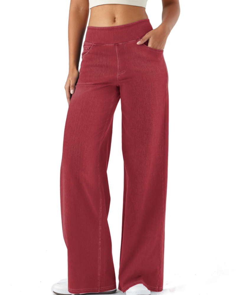 Keira Jean Large Femme – Pantalon Taille Haute Effet Denim Extensible à Jambe Large