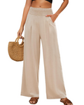 Ainsley Pantalon en Lin Femme – Palazzo Taille Haute Élastique avec Poches Ample