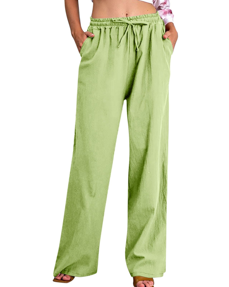 Pantaloni Megan da donna – Pantaloni ampi in cotone e lino con vita elastica, coulisse e tasche