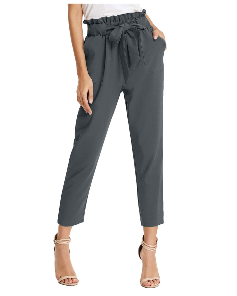 Pantalón de mujer de estampado paisley – Pantalón ancho de algodón y lino con cintura elástica, cordón y bolsillos