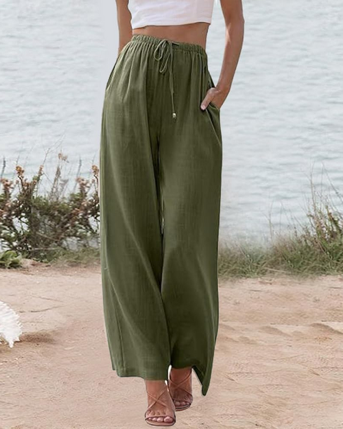 Briar Pantalon Palazzo Femme – Pantalon Large en Coton et Lin avec Poches Coupe Ample