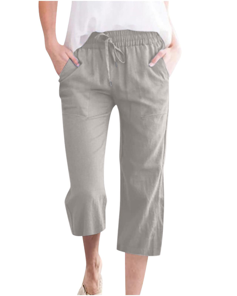 Hadley Pantalón de mujer – Pantalón ancho de algodón y lino con cintura elástica y bolsillos